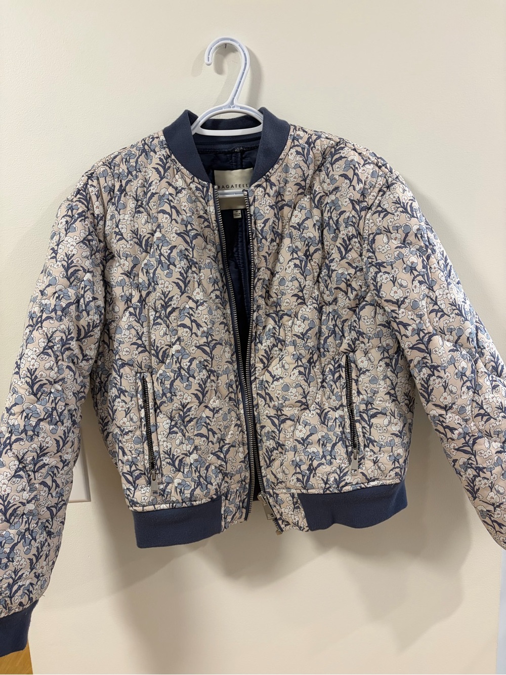 bagatelle Quilted Floral Bomber Jacket - Navy & Cream